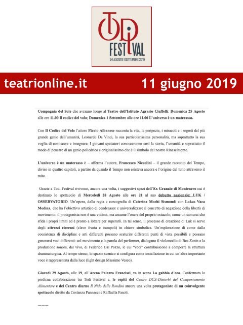 Rassegna Stampa Todi Festival 2019