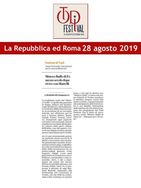 Rassegna Stampa Todi Festival 2019