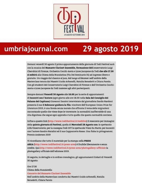 Rassegna Stampa Todi Festival 2019