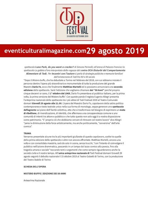 Rassegna Stampa Todi Festival 2019