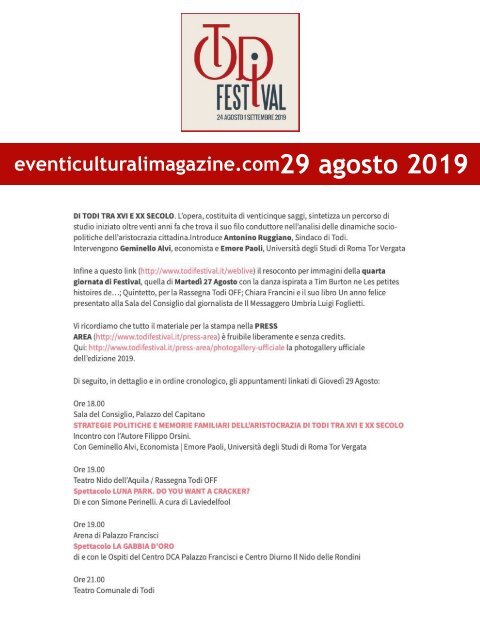 Rassegna Stampa Todi Festival 2019