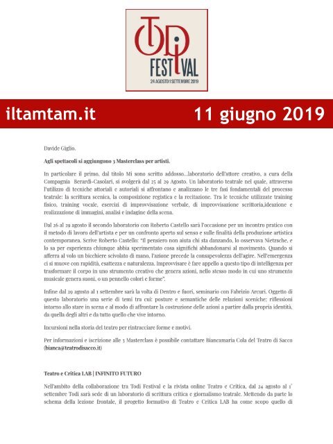 Rassegna Stampa Todi Festival 2019