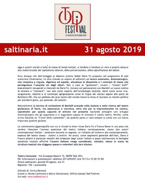 Rassegna Stampa Todi Festival 2019