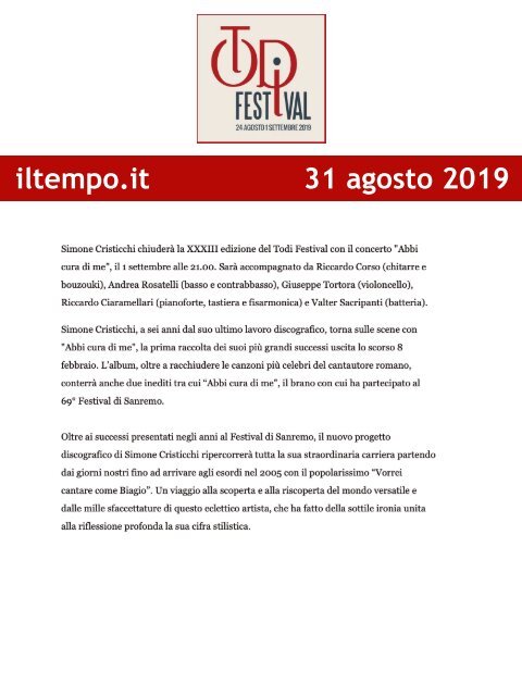 Rassegna Stampa Todi Festival 2019