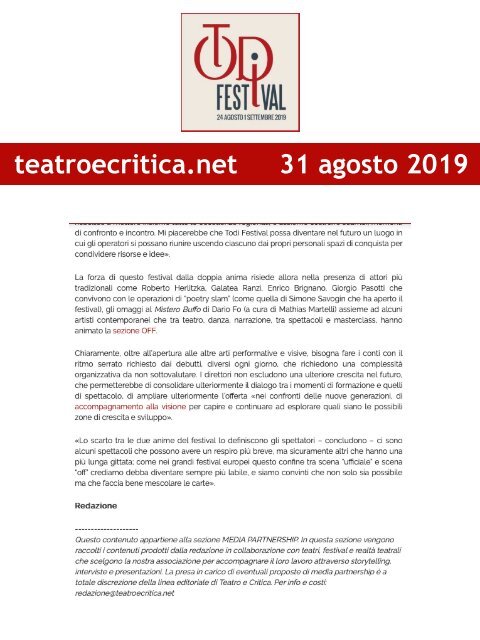 Rassegna Stampa Todi Festival 2019