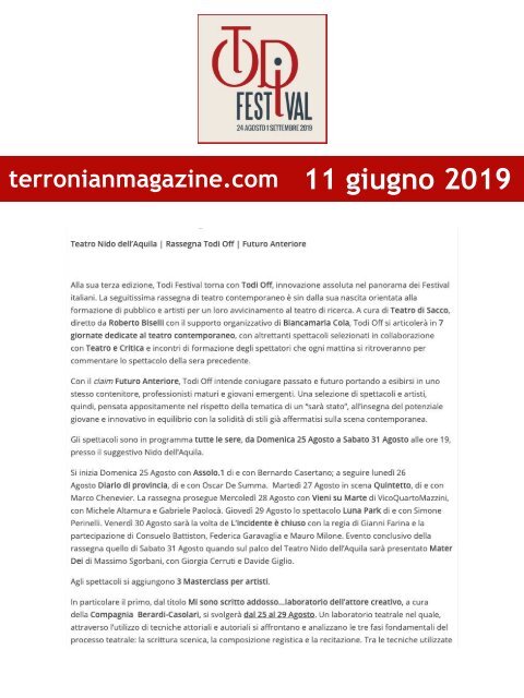 Rassegna Stampa Todi Festival 2019