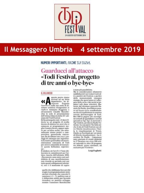 Rassegna Stampa Todi Festival 2019