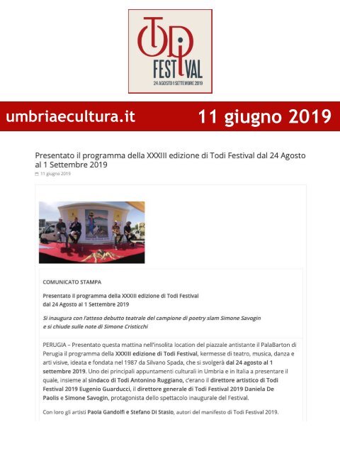 Rassegna Stampa Todi Festival 2019