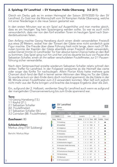 SV Lenzfried Heimspiel Ausgabe 2 Saison 2019-2020