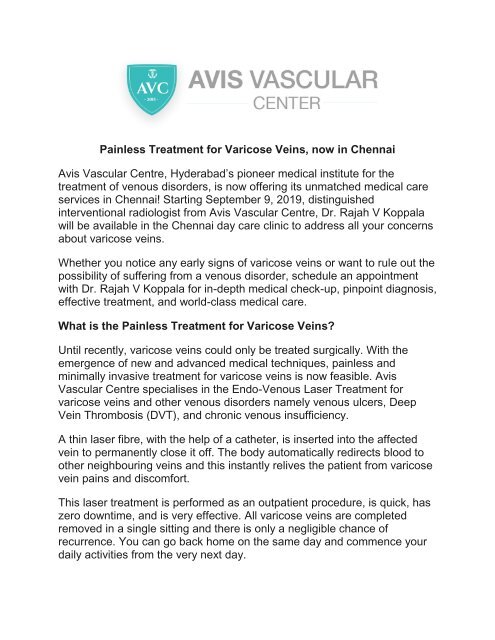 Painless Treatment for Varicose Veins, now in Chennai