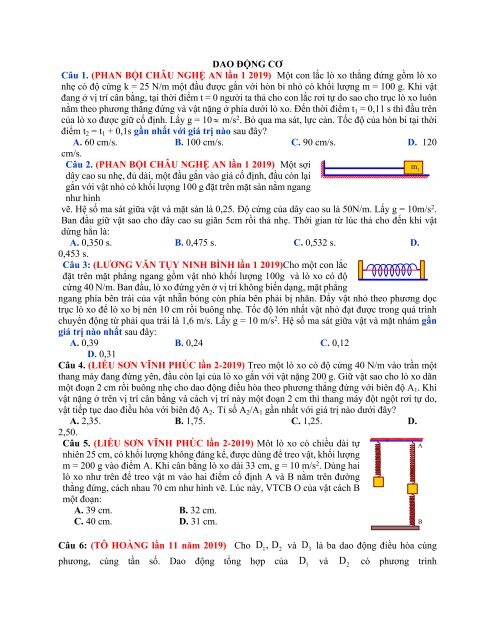 Bộ 1600 bài tập Vận dụng cao môn Vật Lý tách từ đề thi thử THPTQG năm 2019 có lời giải - Có lời giải chi tiết
