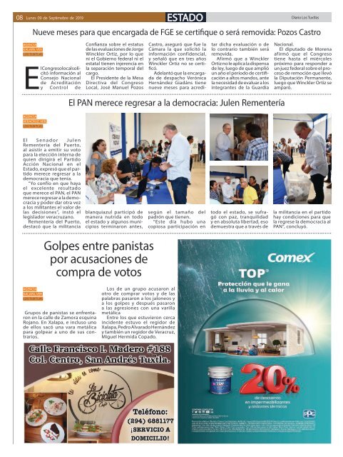 Edición de Diario Los Tuxtlas del día 09 de Septiembre de 2019