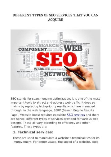 DIFFERENT TYPES OF SEO SERVICES THAT YOU CAN ACQUIRE
