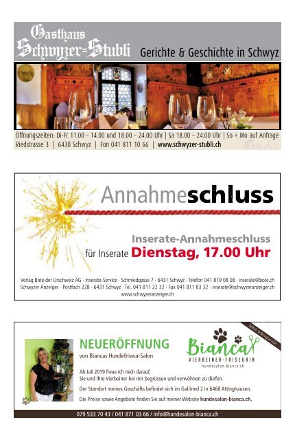 Schwyzer Anzeiger – Woche 37 – 13. September 2019