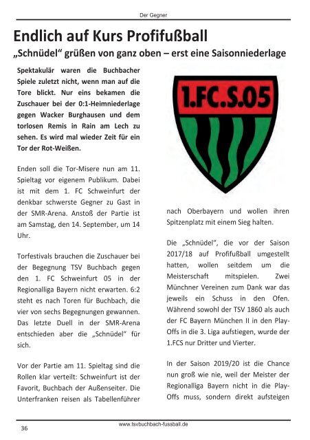 Stadionzeitung TSV Buchbach - 1.FC Schweinfurt 05