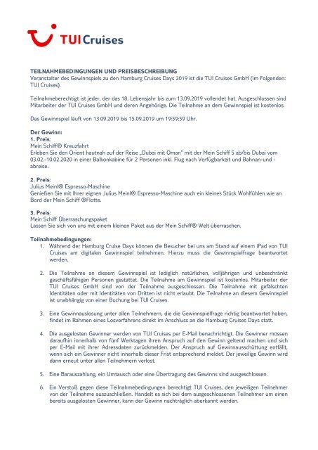 Teilnahmebedingungen Und Datenschutzgewinnspielcruises Days