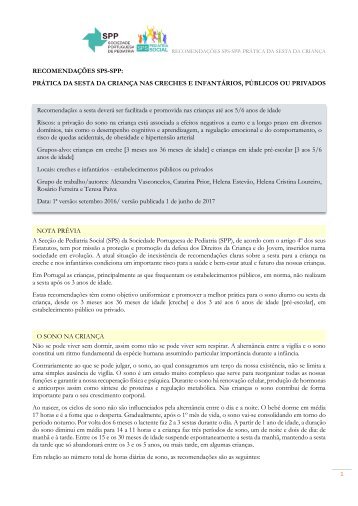 EDUCADORES E PAIS — RECOMENDAÇÕES SPS-SPP SESTA NA CRIANÇA