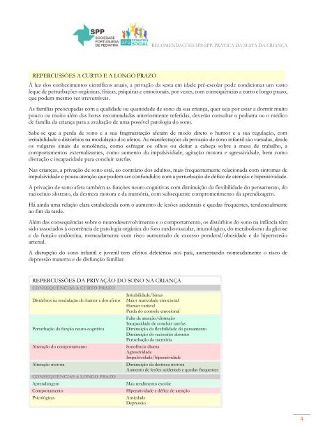 EDUCADORES E PAIS — RECOMENDAÇÕES SPS-SPP SESTA NA CRIANÇA