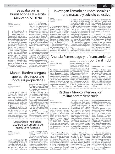 Edición de Diario Los Tuxtlas del día 12 de Septiembre de 2019