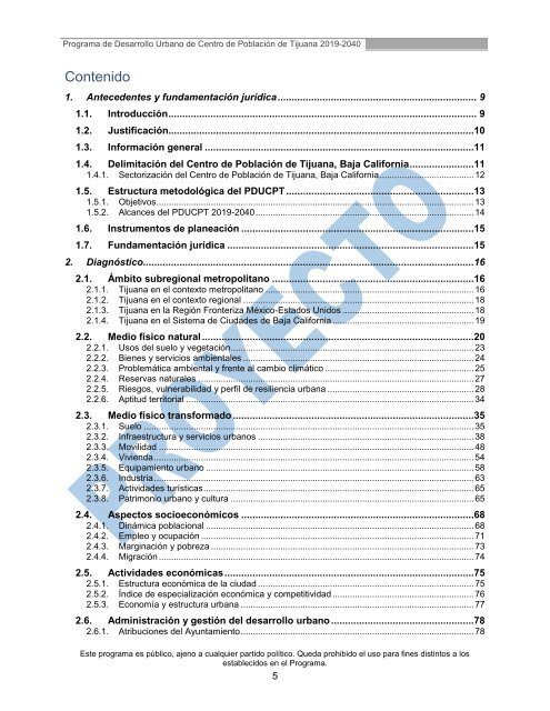 Síntesis del Programa de Desarrollo Urbano de Centro de Población de TIjuana 2019-2040