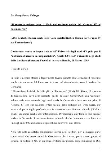 Dr. Georg Doerr: Il romanzo tedesco dopo 1945. Conferenza