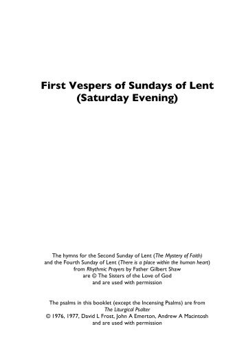 First Vespers of Sundays of Lent