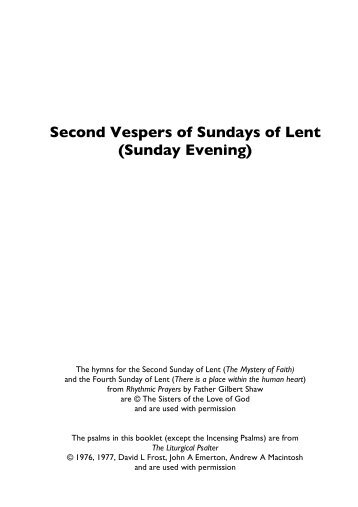 Second Vespers of Sundays of Lent