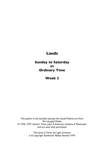 Lauds Sunday to Saturday Ord Time Week 2