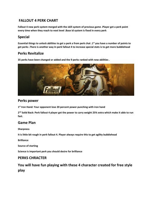Fallout perk chart