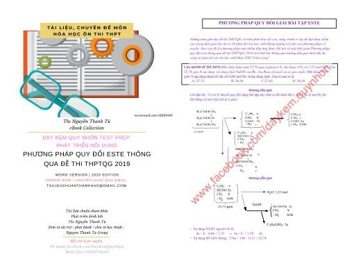 PHƯƠNG PHÁP QUY ĐỔI ESTE THÔNG QUA ĐỀ THI THPTQG 2019