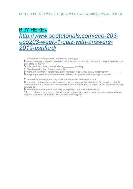 ECO 203 ECO203 WEEK 1 QUIZ WITH ANSWERS (2019)-ASHFORD