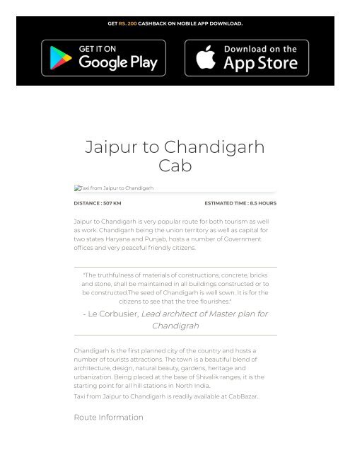 Jaipur to Chandigarh Cab | Jaipur to Chandigarh Taxi