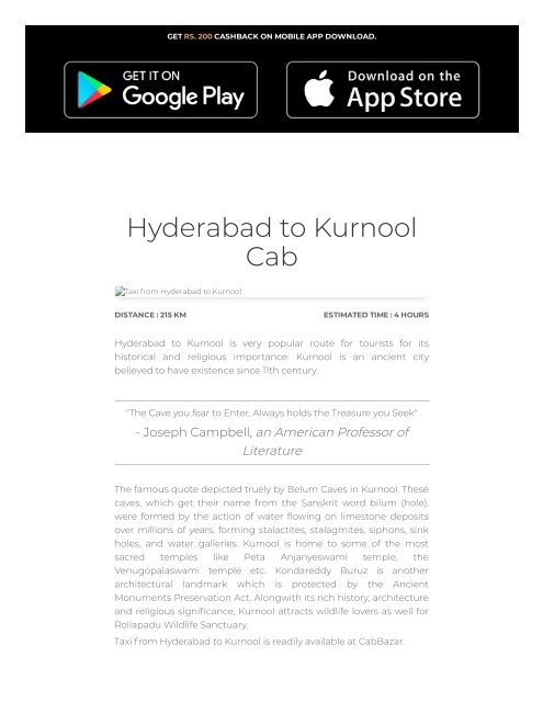 Hyderabad to Kurnool Cab | Hyderabad to Kurnool Taxi