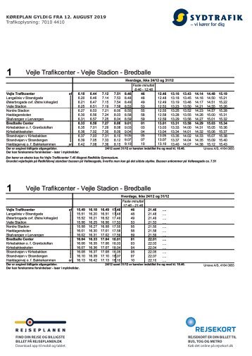 VERSION 2 | 1 Vejle Trafikcenter - Vejle Stadion - Bredballe | Gyldig 12.08.19 | Sydtrafik