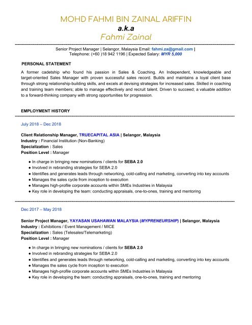 Fahmi Zainal Cv Updated 09feb2019