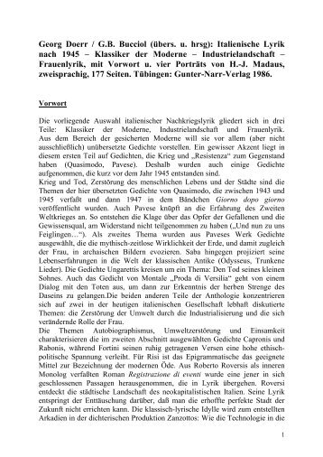 Dr. Georg Doerr mit G.B. Bucciol  (übersetzt und herausgegeben): Italienische Lyrik nach 1945 -- zweisprachige Gedichtanthologie mit Vorwort u. vier Porträts von H.-J. Madaus. Gunter-Narr: Tübingen 1986.