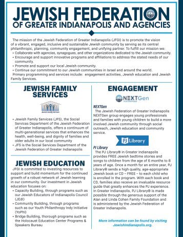 Jewish Federation of Greater Indianapolis, Agencies and Synagogues