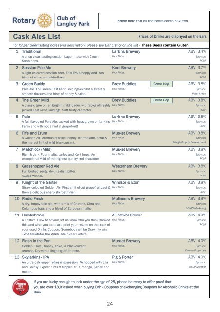 Programme for 2019 Langley Park Charity Beer Festival