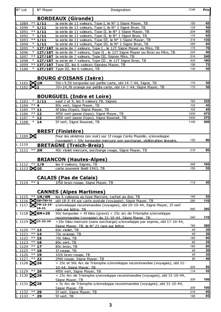 Catalogue côtes et Prix Timbres Liberation - Pierre MAYER