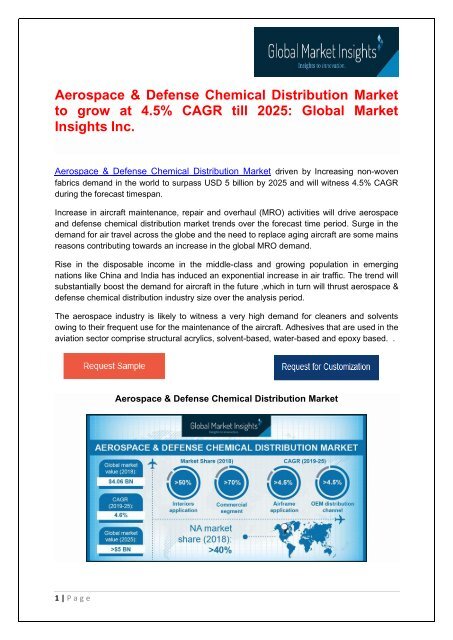 Aerospace & Defense Chemical Distribution Market To Witness Significant Growth Rate up to 2025