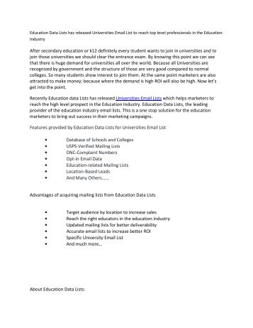 Education Data Lists has released Universities Email List to reach top level professionals at Education Industry-converted