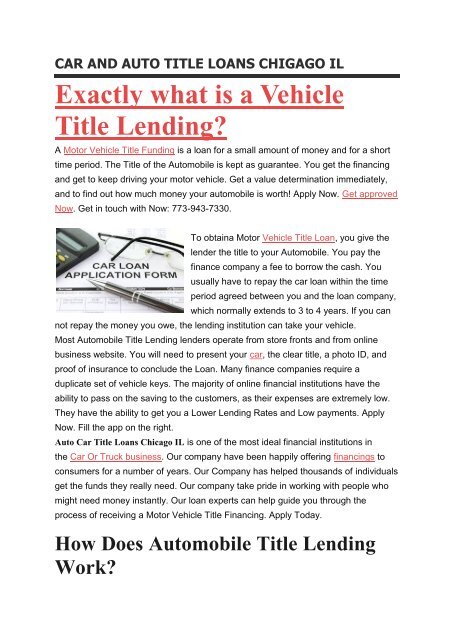 Get Auto Title Loans Chicago IL | 773-943-7330