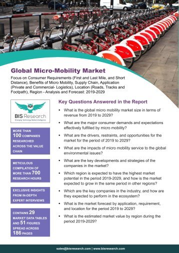 Micro Mobility Market Growth, 2019-2029