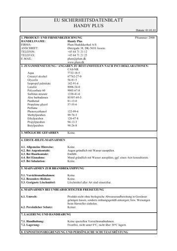 EU SICHERHEITSDATENBLATT HANDY PLUS