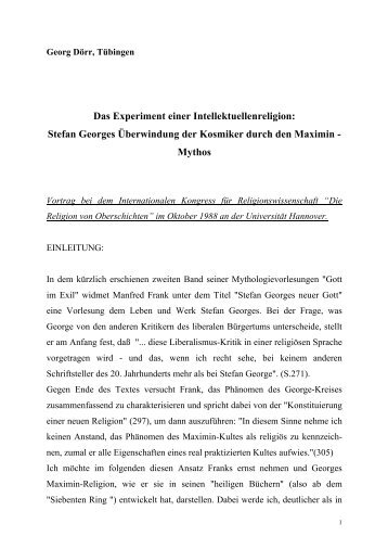 Dr. Georg Doerr: Das Experiment einer Intellektuellenreligion -- Vortrag.