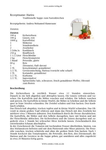 Kochbuch Rezept Harira- Die Suppe zum Beenden des Fastens im Ramadan