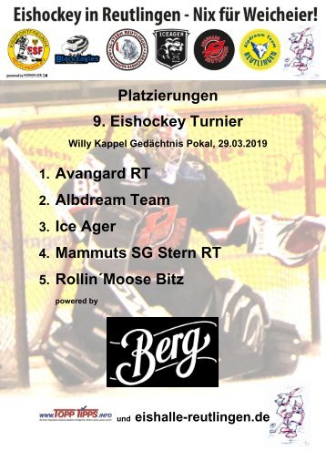  9. Reutlinger Eishockeyturnier Ergebnisstabelle 2019