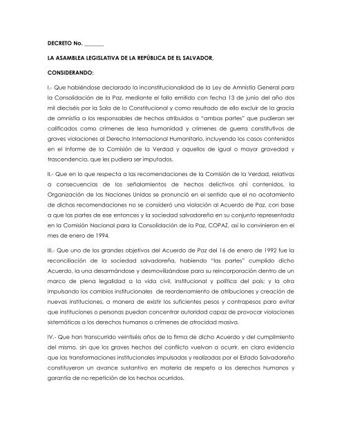 Borrador de Proyecto de Ley de Reconcialiación Nacional para discusión