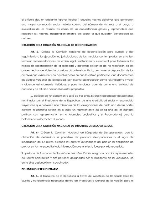 Borrador de Proyecto de Ley de Reconcialiación Nacional para discusión