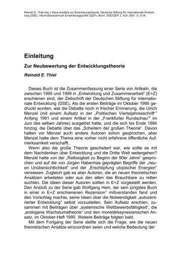 Einleitung Zur Neubewertung der Entwicklungstheorie - Deutsche ...